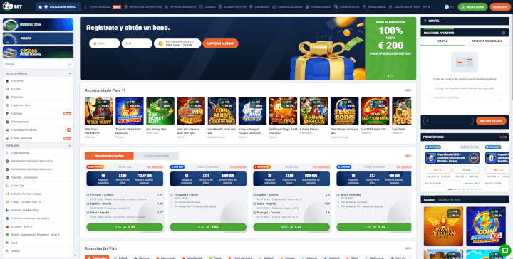 Página principal de 20bet, casa de apuestas online con licencia internacional disponible en España en 2026