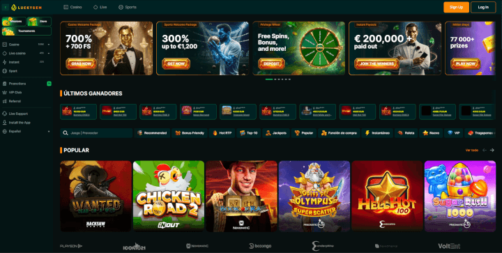 Casino online LuckyGem con filtros de RTP alto y catálogo de más de 5000 slots con 700 giros gratis de bienvenida para España