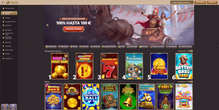 Lobby del casino online Vicibet con más de 14000 juegos de casino, 222 mesas de ruleta en vivo y bono del 325 por ciento