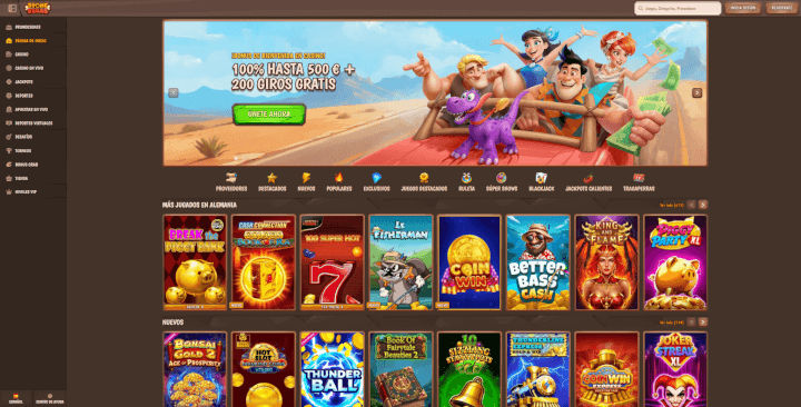 Página de inicio del casino online Stone Vegas con cashback semanal del 15 por ciento y depósito mínimo de 10 euros para España